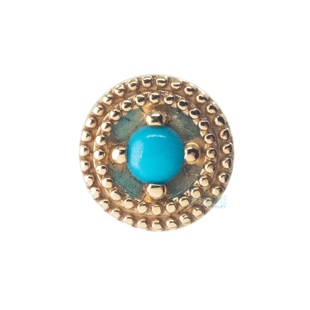 Double Millgrain Round Threaded End in Gold with Stone Cabochon in Prong's - Image 5