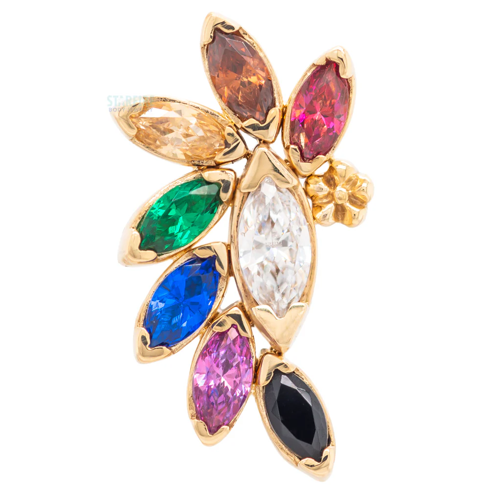 "Ethel" Threaded End in Gold with Rainbow Faceted Gems - Image 2