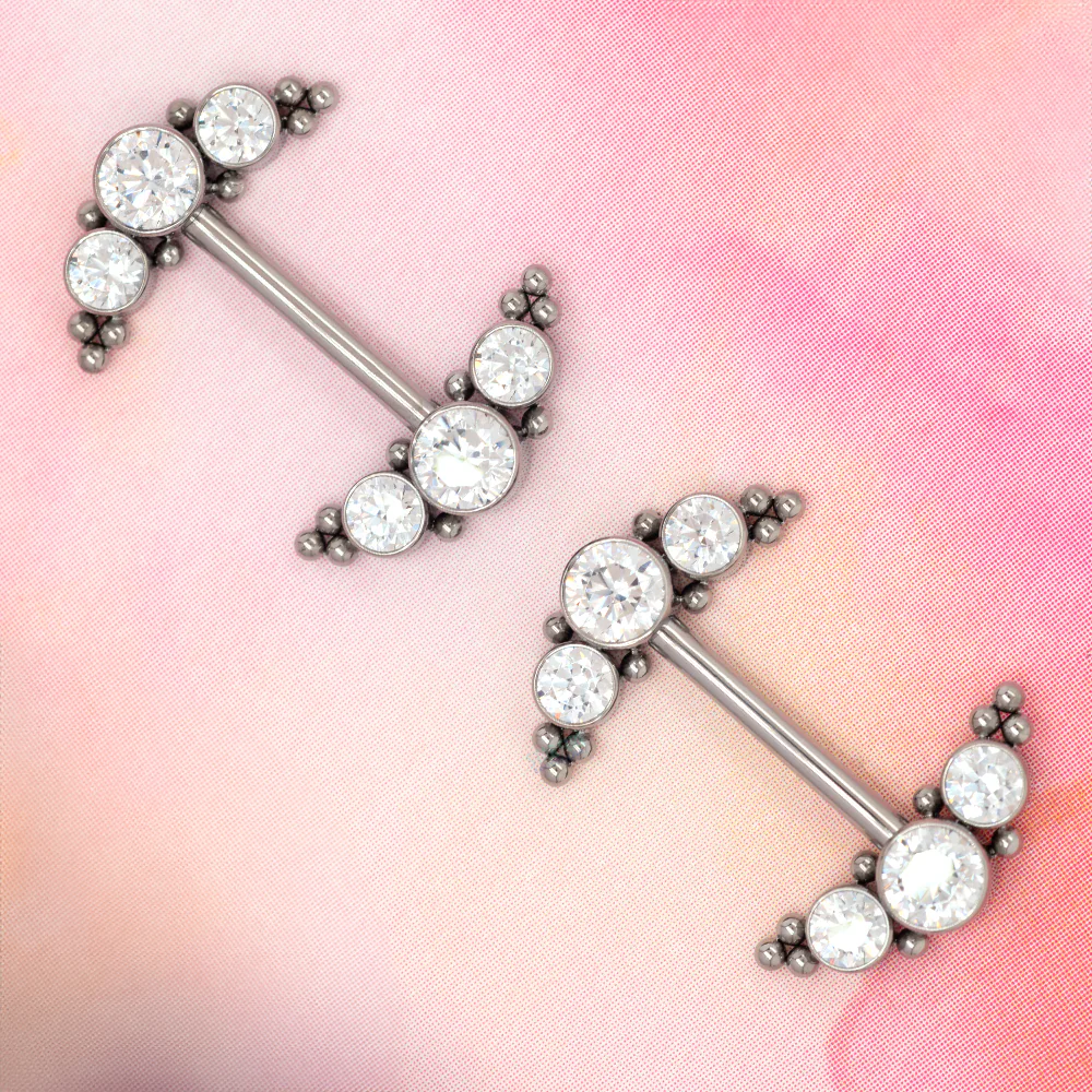 HC11T-20 'Haute Couture' Side Set Faceted Gem Nipple Barbells - pair - Image 2