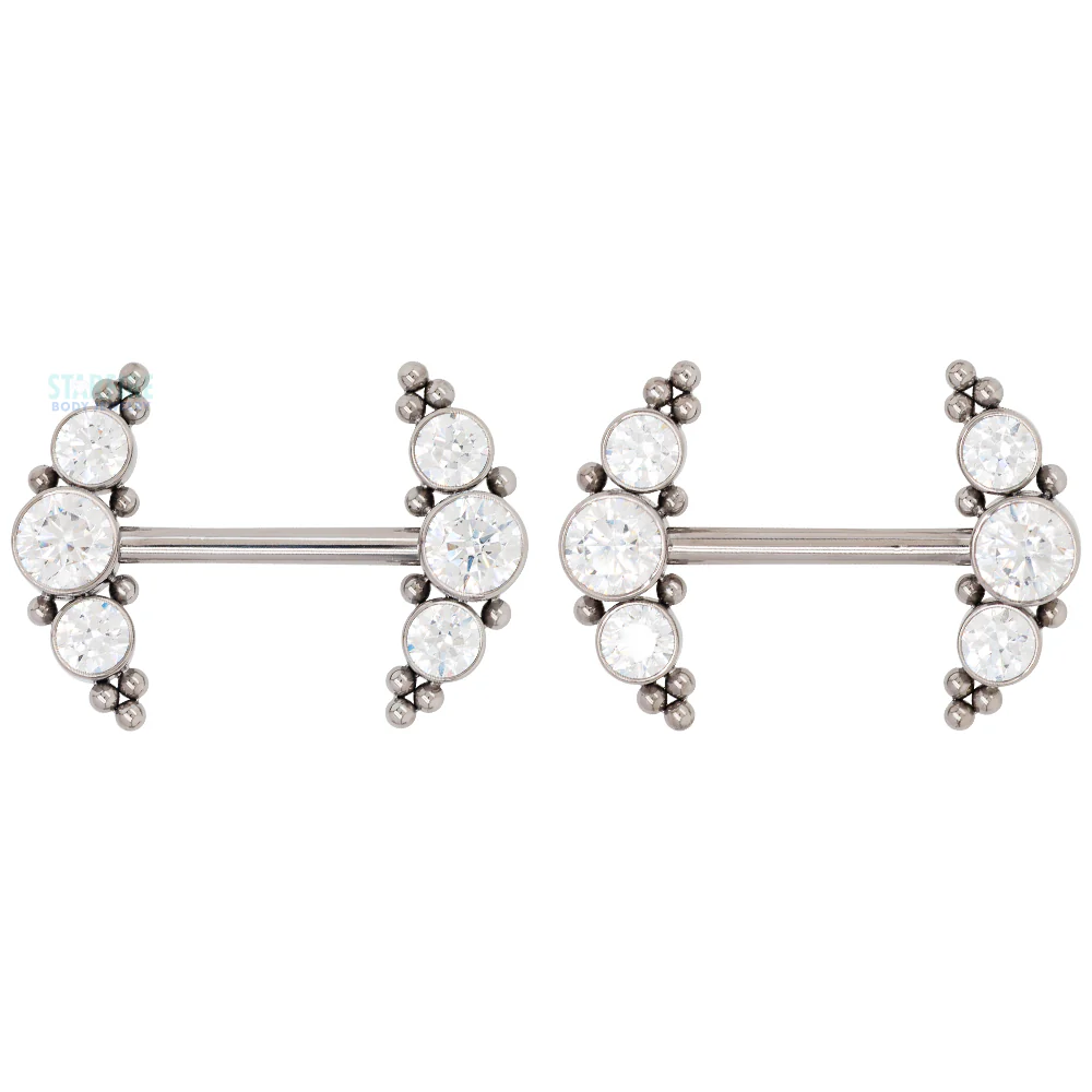 HC11T-20 'Haute Couture' Side Set Faceted Gem Nipple Barbells - pair - Image 3