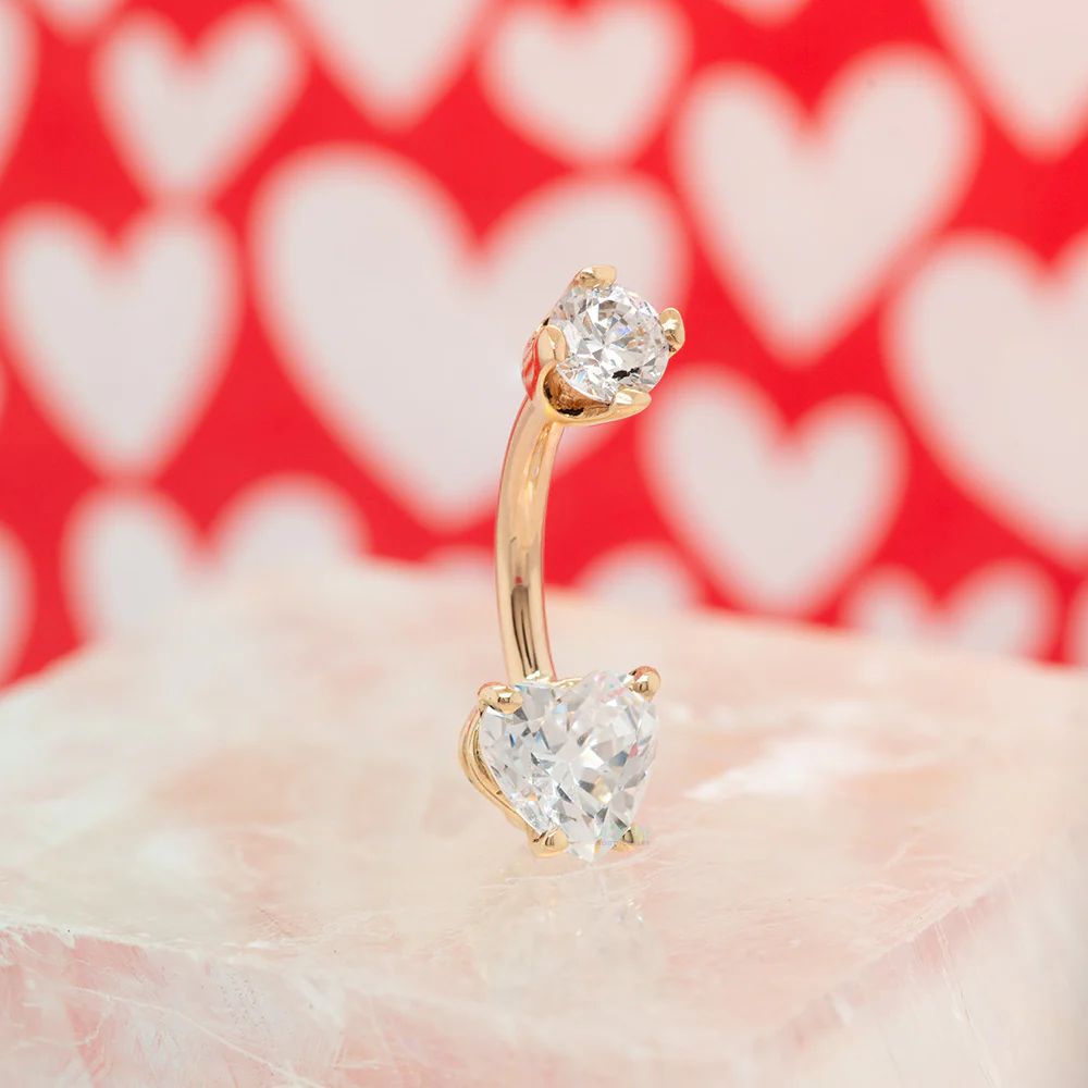 Heart Faceted Gem Navel Curve in Gold - Image 2