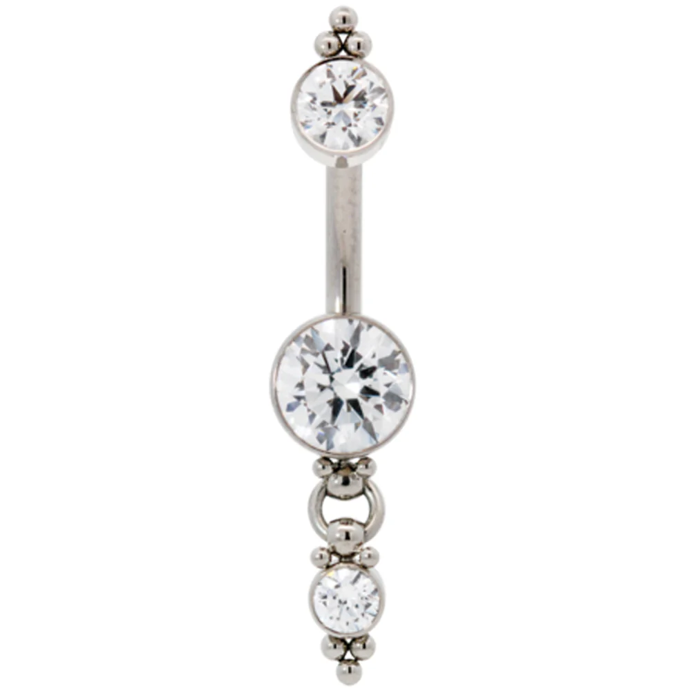 "Linn" 'Cascade' Faceted Gem Navel Curve with Dangle