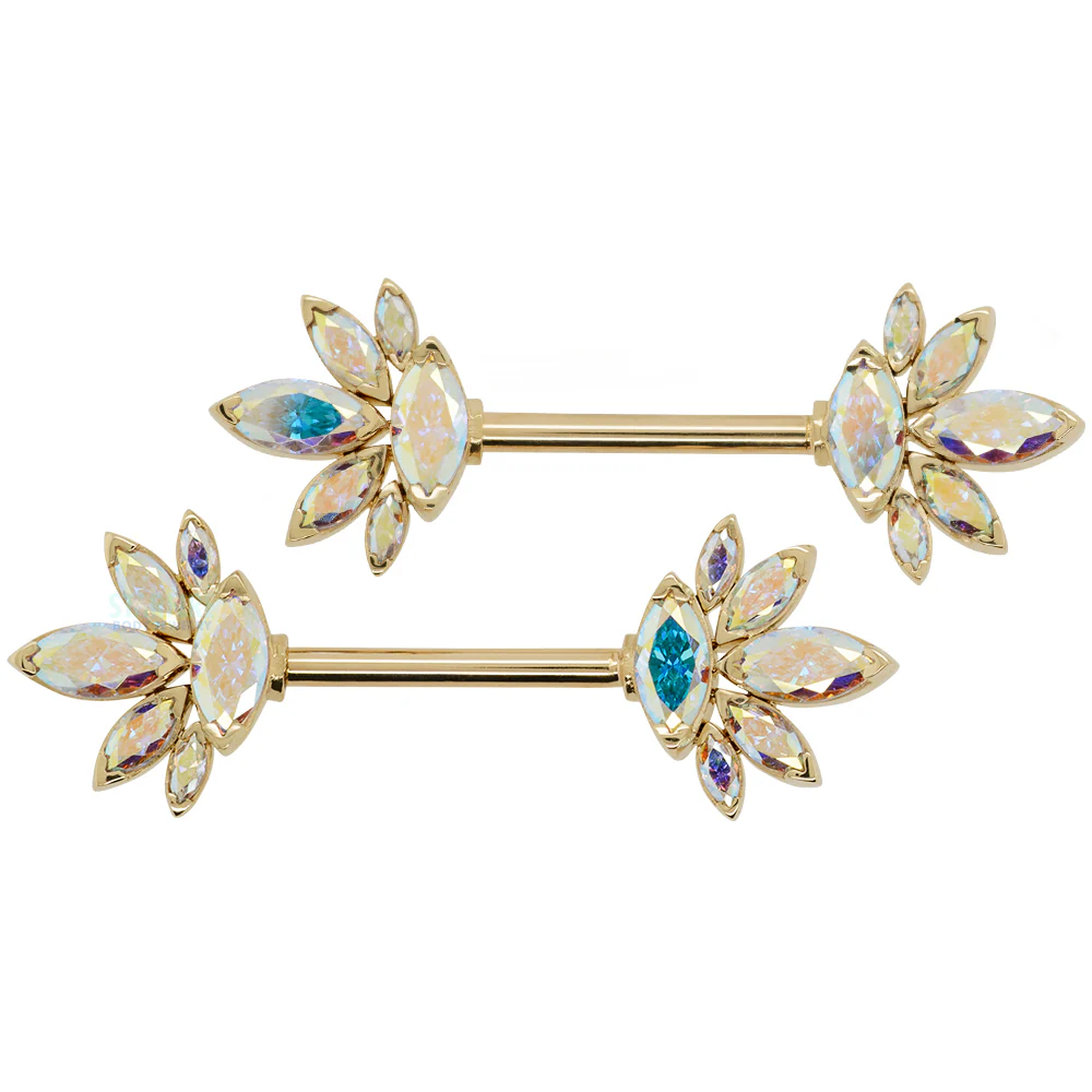 "Mae" Side Set Faceted Gems Nipple Barbells in Gold - pair - Image 2
