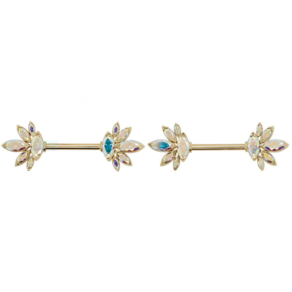 "Mae" Side Set Faceted Gems Nipple Barbells in Gold - pair - Image 3