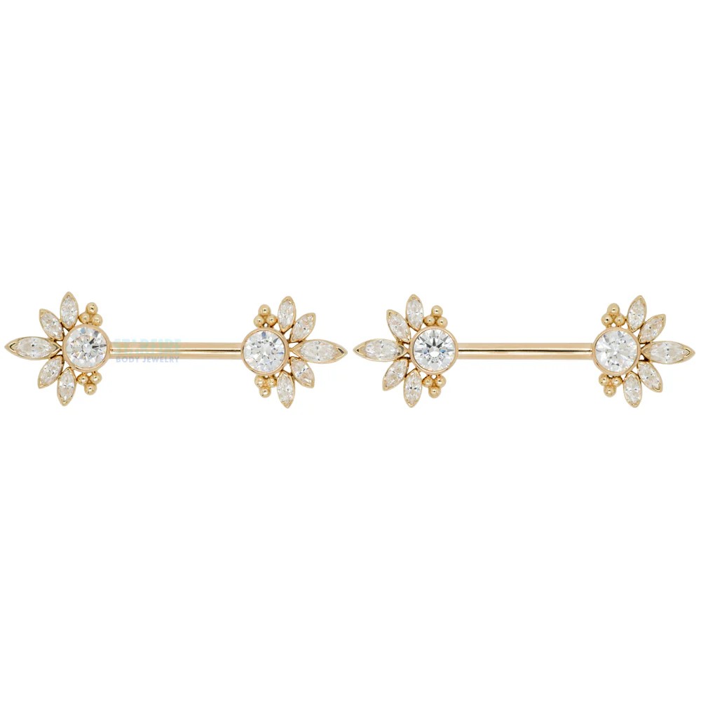 "Marceline" Side Set Faceted Gems Nipple Barbells in Gold - pair - Image 5