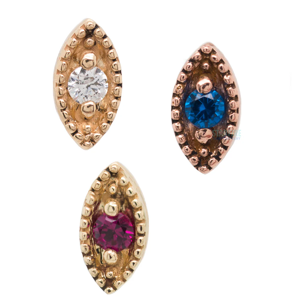 Millgrain Marquise Threaded End in Gold with Faceted Gem