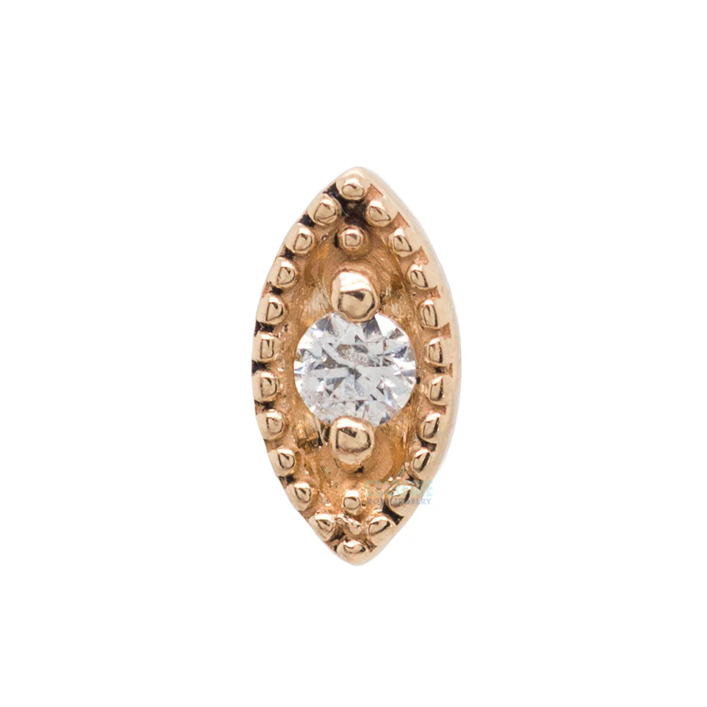 Millgrain Marquise Threaded End in Gold with Faceted Gem - Image 2