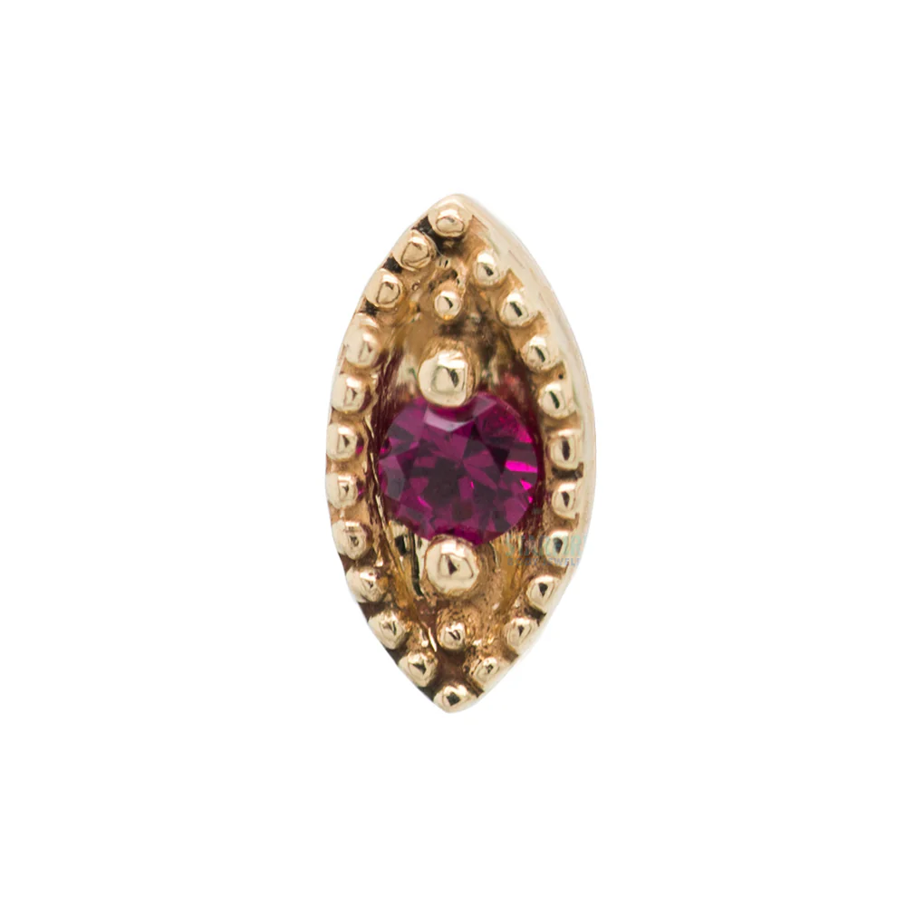 Millgrain Marquise Threaded End in Gold with Faceted Gem - Image 3