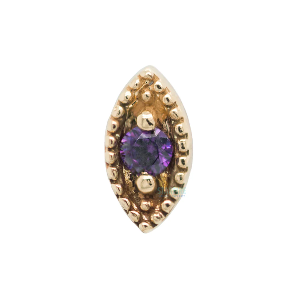 Millgrain Marquise Threaded End in Gold with Faceted Gem - Image 5