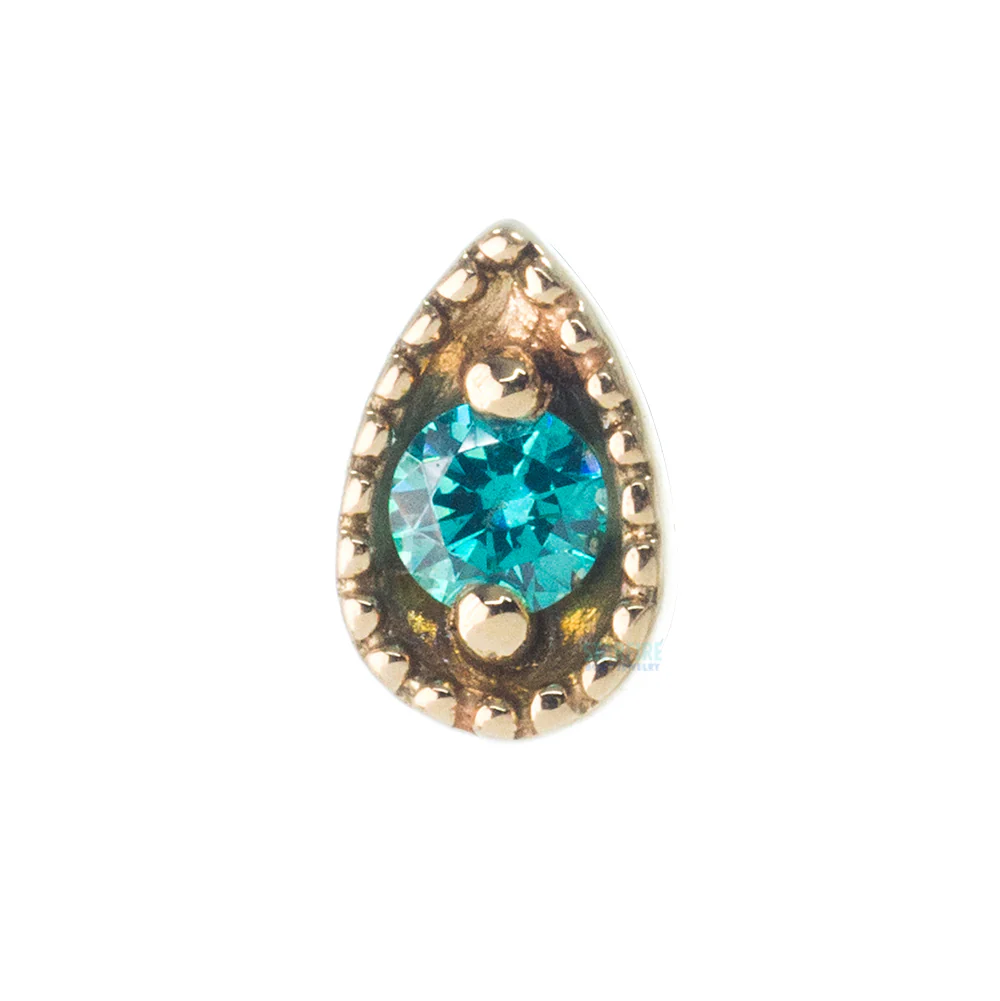 Millgrain Pear Threaded End in Gold with Faceted Gem - Image 3