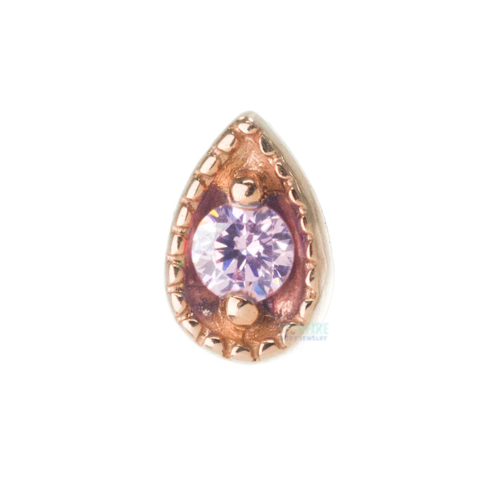 Millgrain Pear Threaded End in Gold with Faceted Gem - Image 6