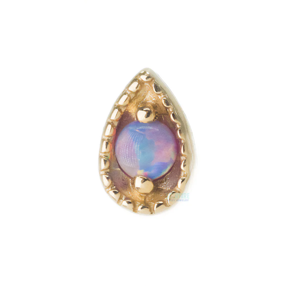 Millgrain Pear Threaded End in Gold with Opal - Image 2