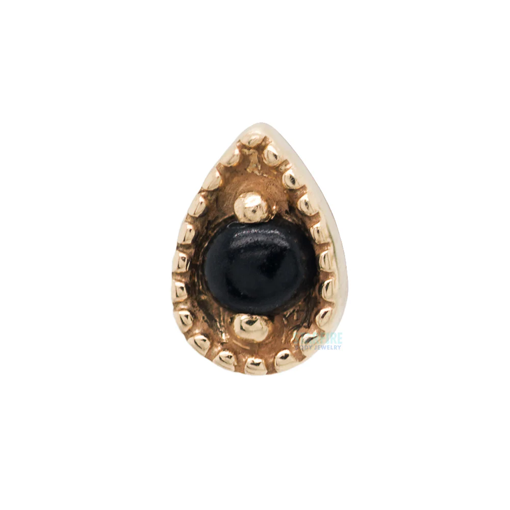 Millgrain Pear Threaded End in Gold with Stone Cabochon - Image 3