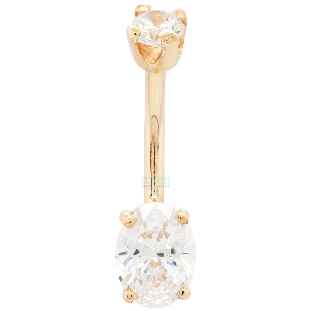 Oval Faceted Gem Navel Curve in Gold