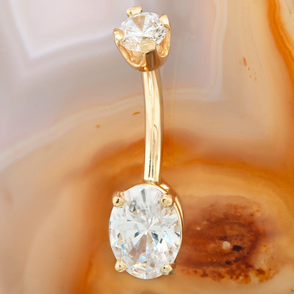 Oval Faceted Gem Navel Curve in Gold - Image 2