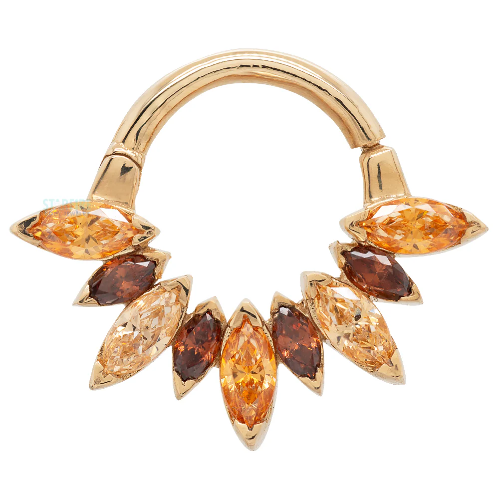 "Seena" Hinged Ring in Gold with Faceted Gems - custom color combo