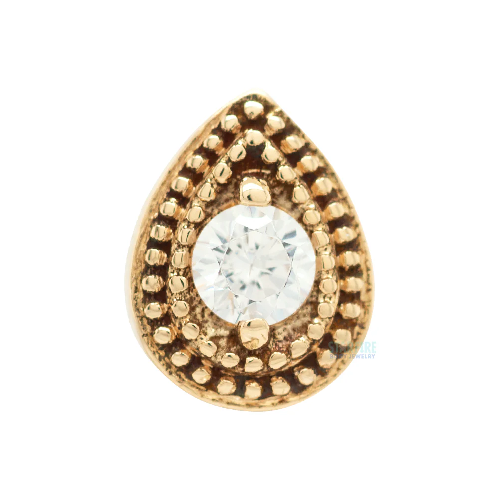 threadless: Double Millgrain Pear Pin with Faceted Gem in Gold - Image 2