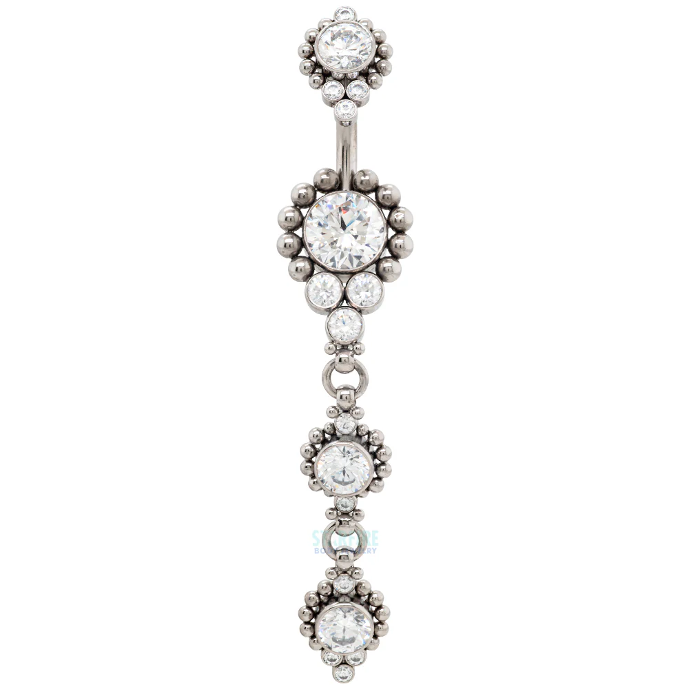 "Veil" 'Cascade' Faceted Gem Navel Curve with Dangle - Image 3