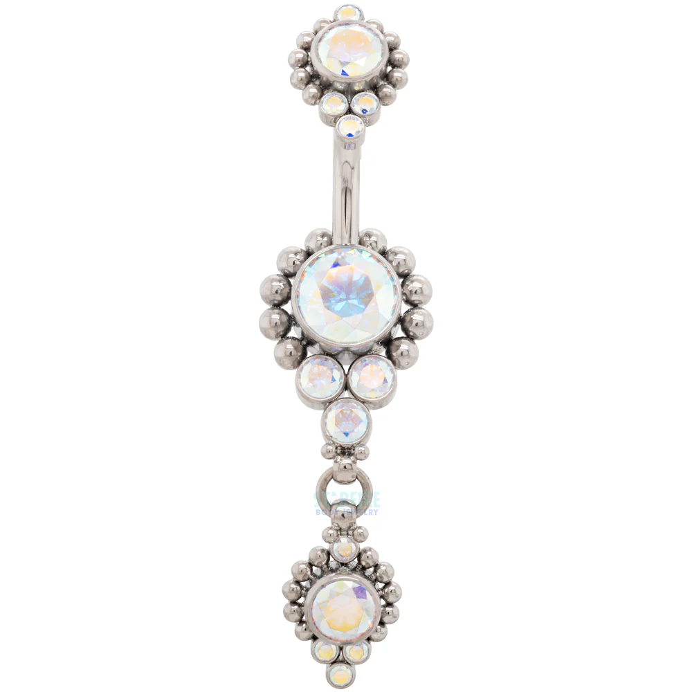 "Veil" 'Cascade' Faceted Gem Navel Curve with Dangle - Image 4