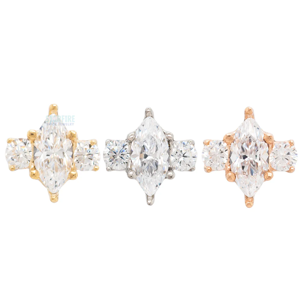 Marquise-Cut Brilliant-Cut Gem with Side Accents in Gold - on flatback - Image 3