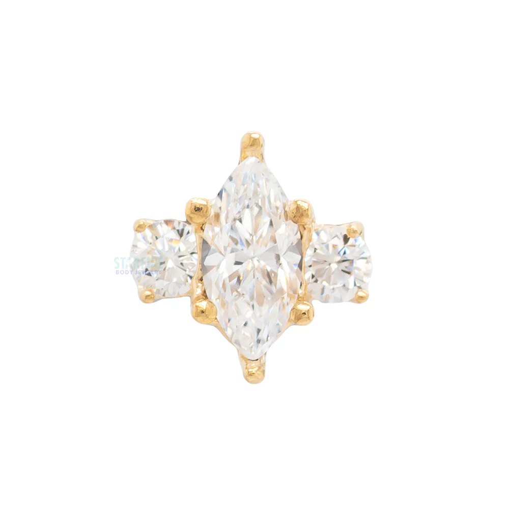 Marquise-Cut Brilliant-Cut Gem with Side Accents in Gold - on flatback - Image 5