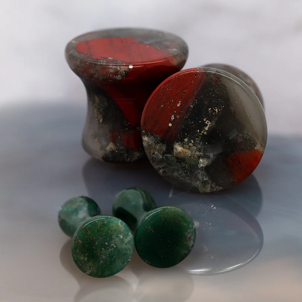Mayan Style Stone Plugs - Bloodstone - Image 2