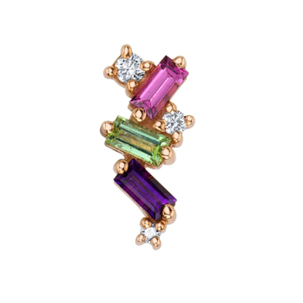 "Mini Genesis" Threaded End in Gold with Rhodolite, Seafoam Tourmaline, Amethyst & Diamond - Image 2