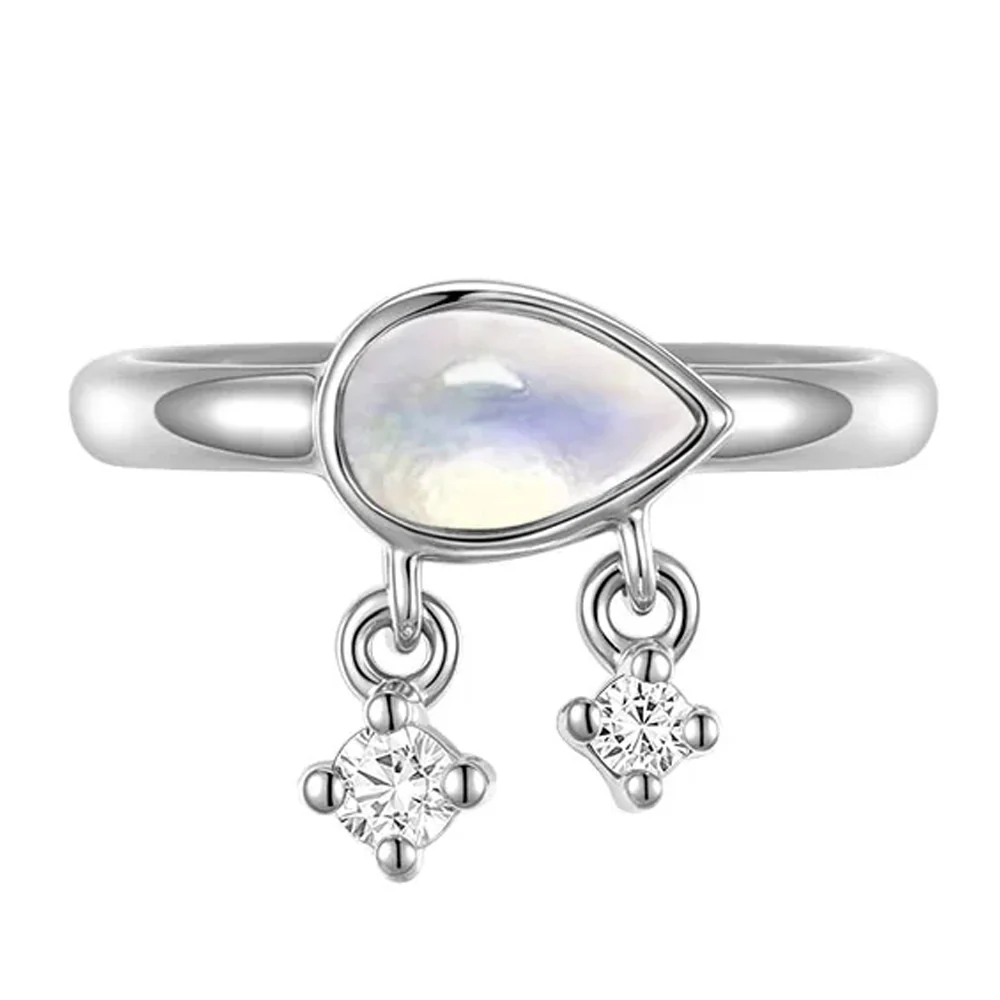 "Amara" Hinge Ring / Clicker in Gold with Moonstone & Diamonds - Image 6