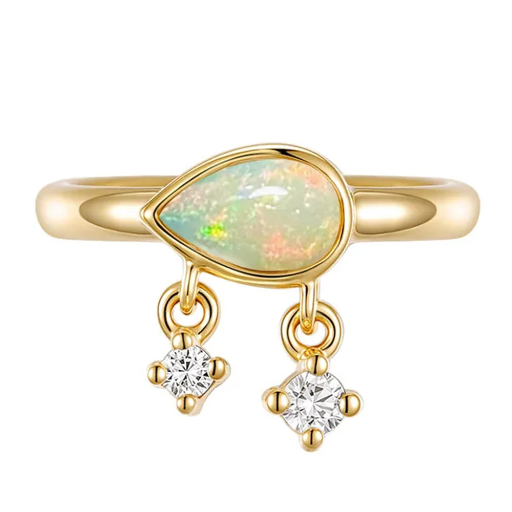 "Amara" Hinge Ring / Clicker in Gold with Opal & Diamonds - Image 2