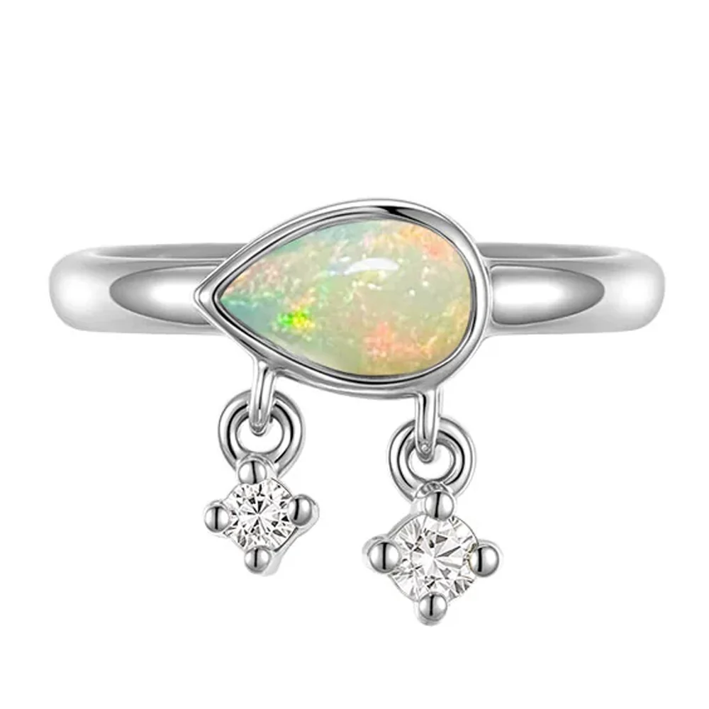 "Amara" Hinge Ring / Clicker in Gold with Opal & Diamonds - Image 4