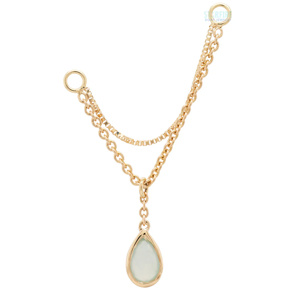 “Amihan" Droplet Chain Attachment in Gold with Aqua Chalcedony - Image 2