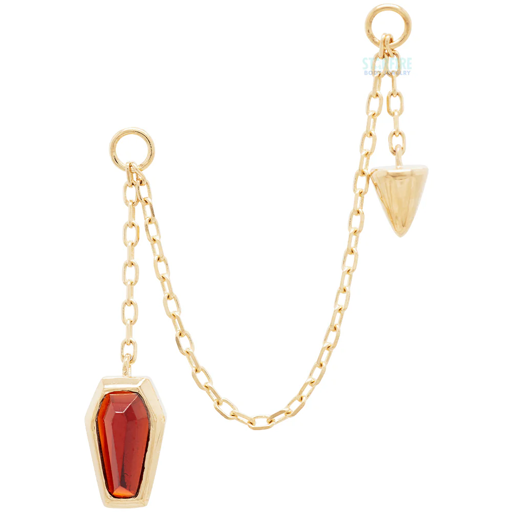 Coffin and Spike Chain Attachment in Gold with Genuine Gemstone