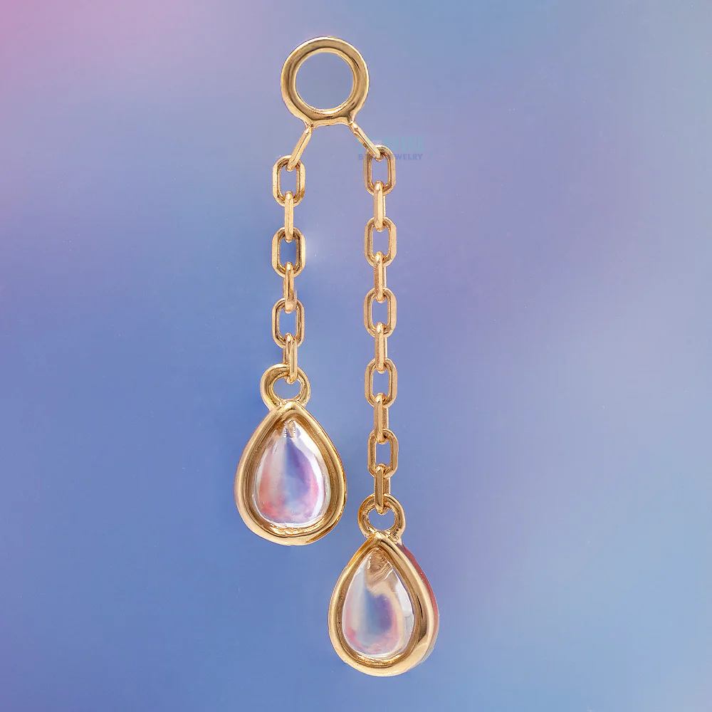 Double Pear Cabochon Chain Charm with Moonstone - Image 2
