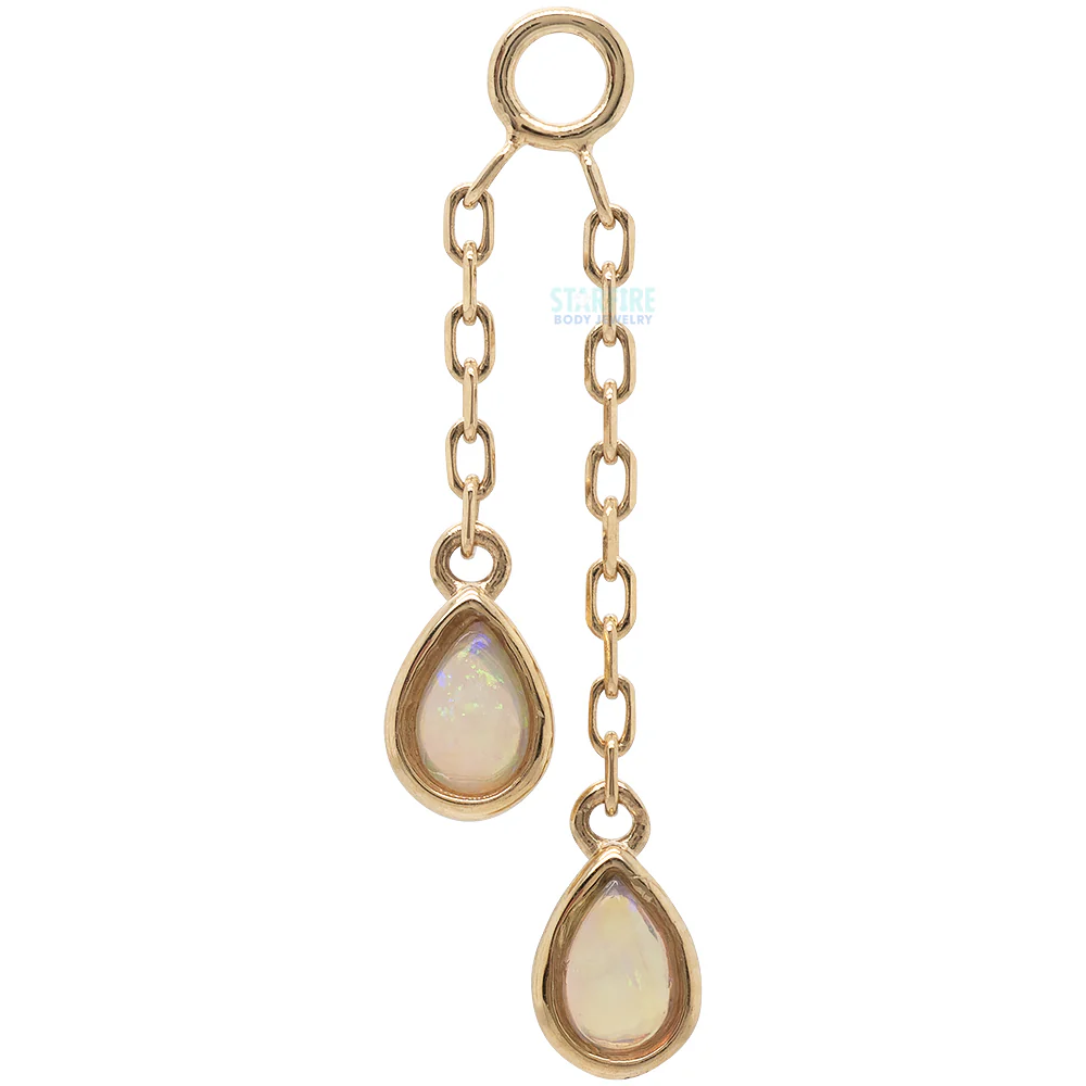 Double Pear Cabochon Chain Charm with Opals