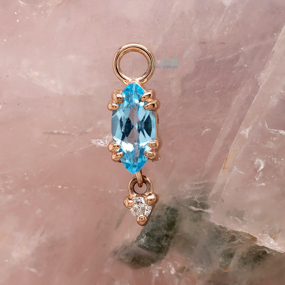 "Georgia" Charm with Dangle in Gold with Swiss Blue Topaz & Diamond - Image 2
