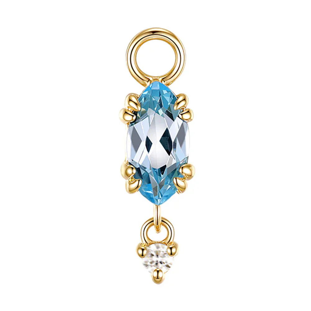 "Georgia" Charm with Dangle in Gold with Swiss Blue Topaz & Diamond - Image 3