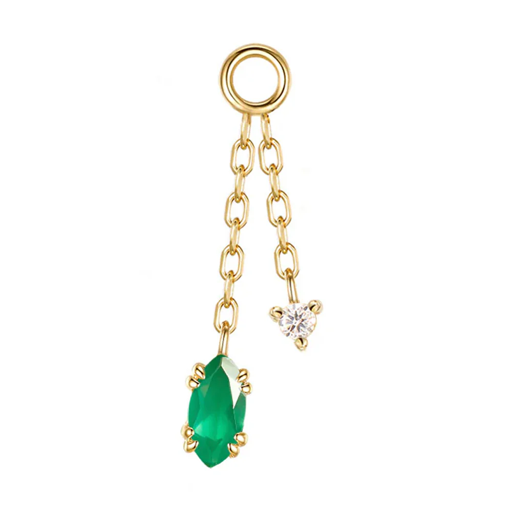 "Georgia" Double Chain Charm in Gold with Green Chalcedony & Diamond - Image 2