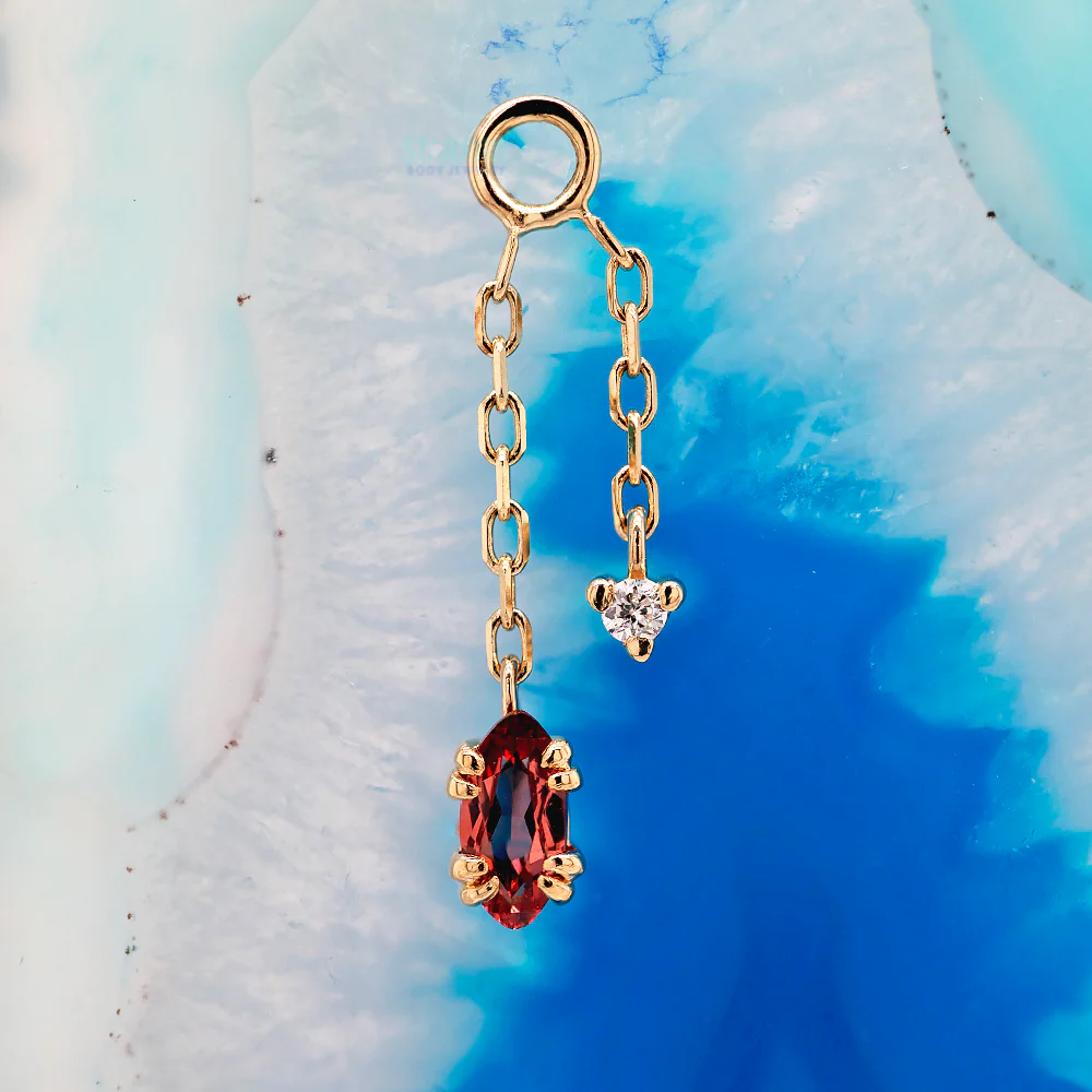 "Georgia" Double Chain Charm in Gold with Rhodolite Garnet & Diamond - Image 2