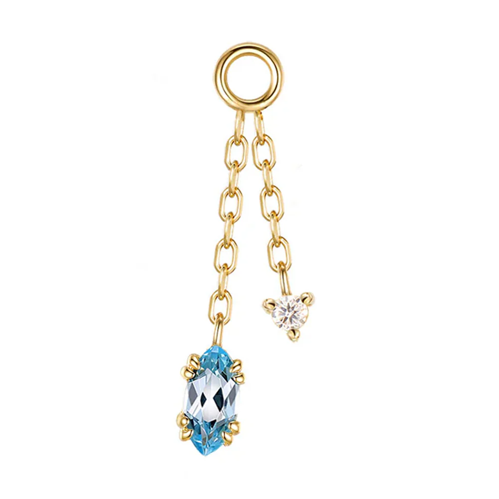"Georgia" Double Chain Charm in Gold with Swiss Blue Topaz & Diamond - Image 3
