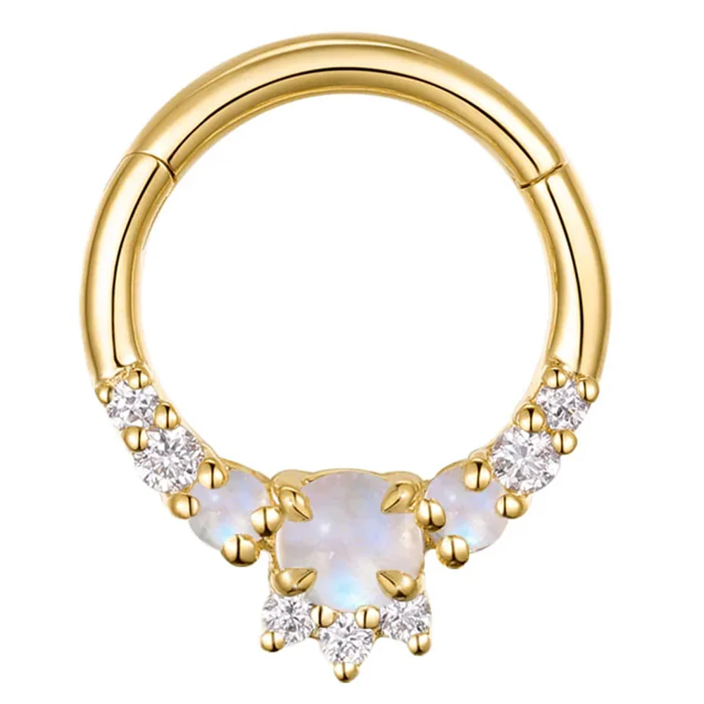 "Leia Elaborate" Hinge Ring / Clicker in Gold with Moonstone & Diamonds - Image 3