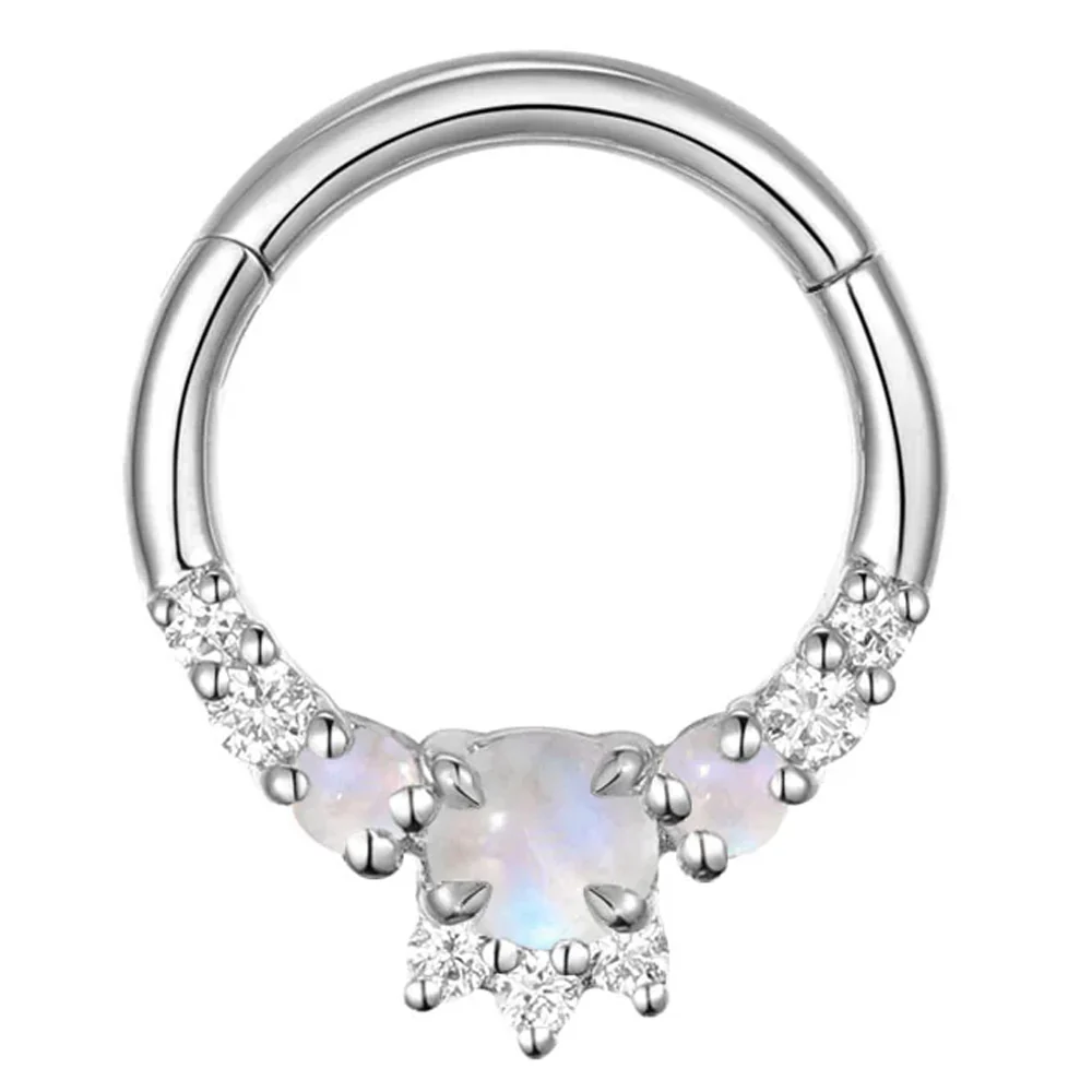 "Leia Elaborate" Hinge Ring / Clicker in Gold with Moonstone & Diamonds - Image 4