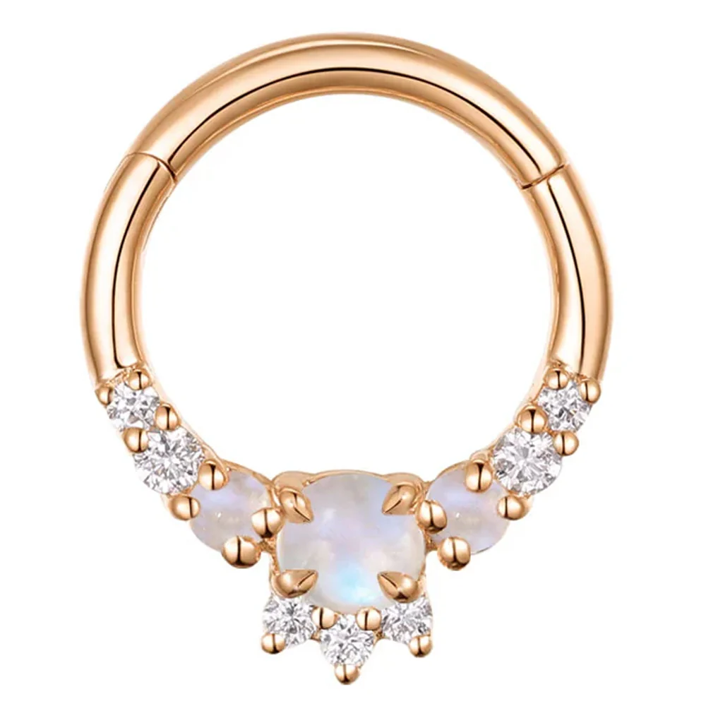 "Leia Elaborate" Hinge Ring / Clicker in Gold with Moonstone & Diamonds - Image 5