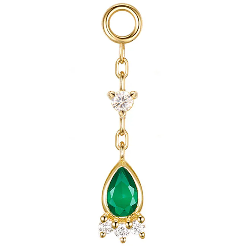 Pear "Leia" Chain Charm in Gold with Green Chalcedony & Diamonds