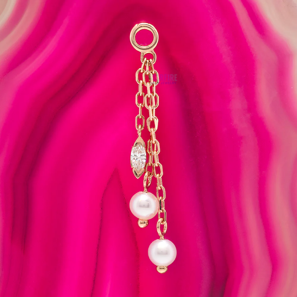 "Sada" Chain Charm with Pearl & Diamond - Image 2