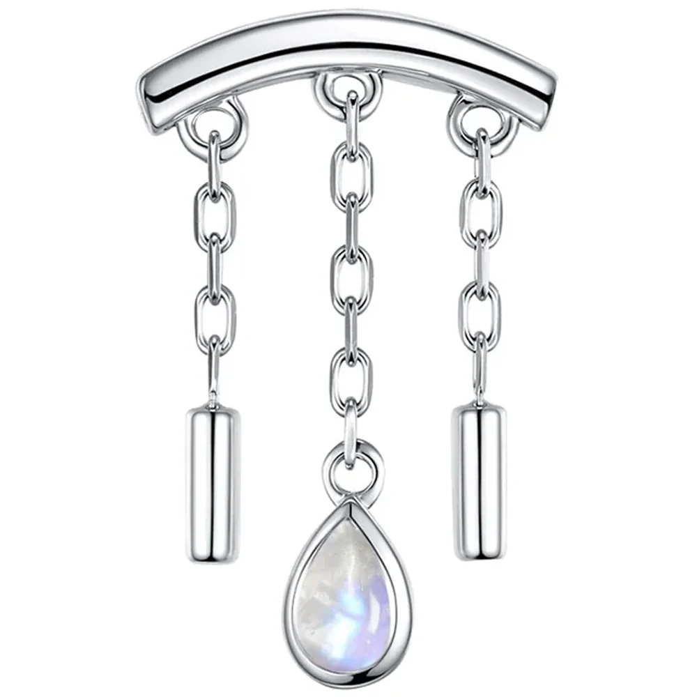 threadless: "Dwiggi" Pear Hidden Helix End with Chains in Gold with Moonstone - Image 4