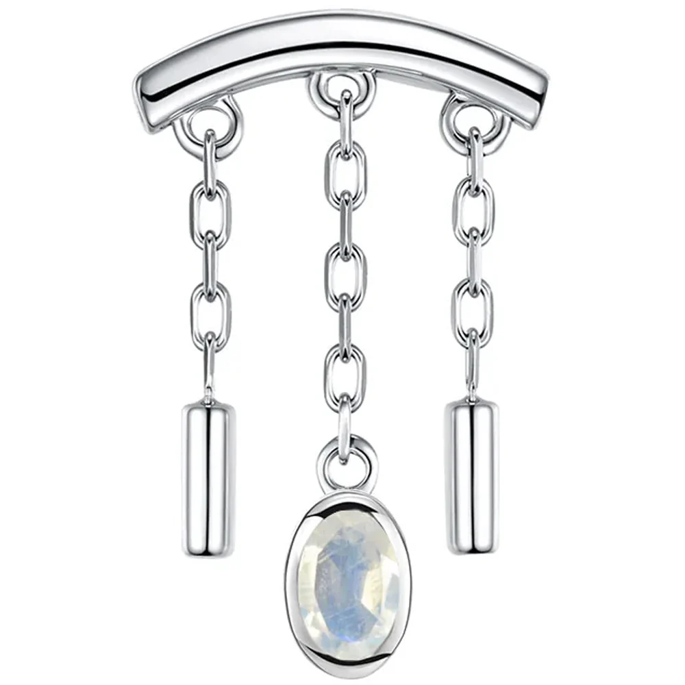 threadless: "Dwiggi" Oval Hidden Helix End with Chains in Gold with Moonstone - Image 2
