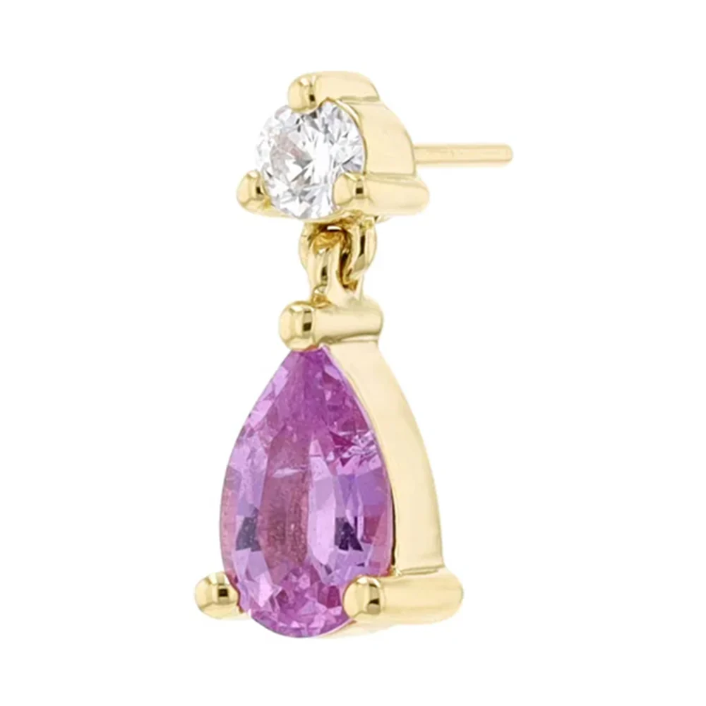 threadless: "Scarlett" Pear End in Gold with Pink Sapphire & Diamond