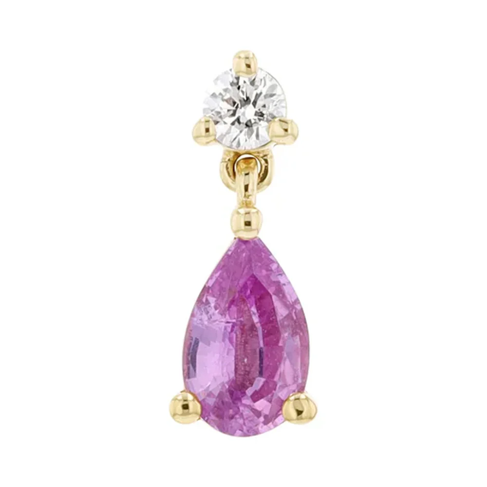 threadless: "Scarlett" Pear End in Gold with Pink Sapphire & Diamond - Image 3