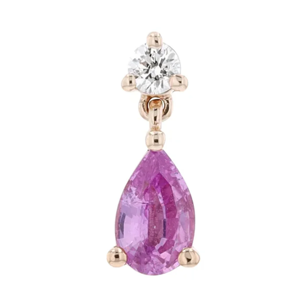 threadless: "Scarlett" Pear End in Gold with Pink Sapphire & Diamond - Image 5