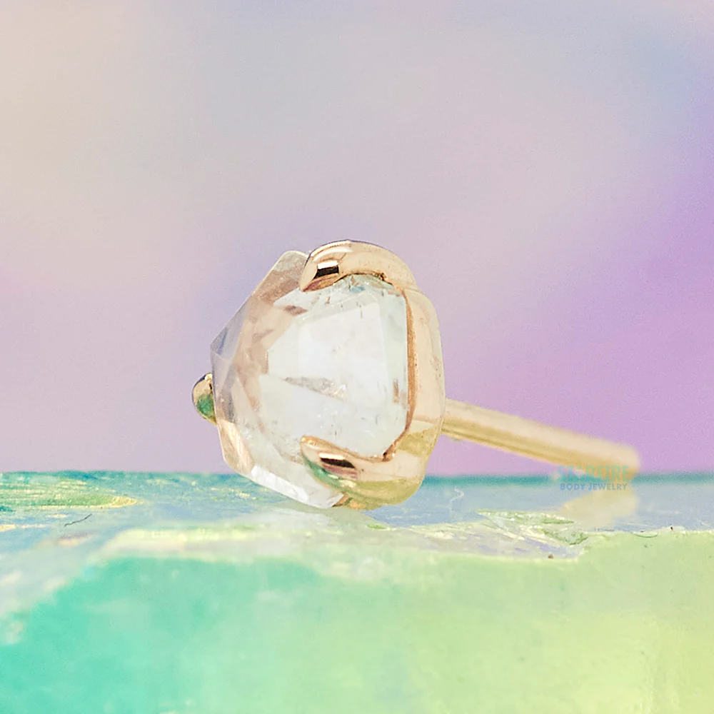 threadless: Claw Prong Hexagon Faceted End in Gold with Moonstone - Image 2
